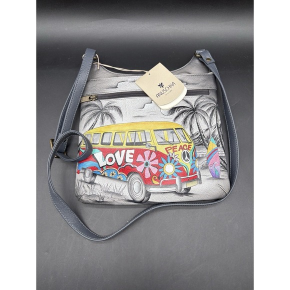Anuschka Handbags - Anna Anuschka Leather Bag Hand Painted Happy Camper Peace Van Purse NWT